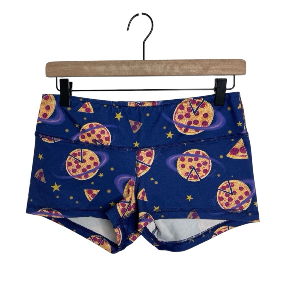 FLEO Booty Shorts 2.5" Low Rise Galaxy Stars Pizza Planet Bang Bang CrossFit M